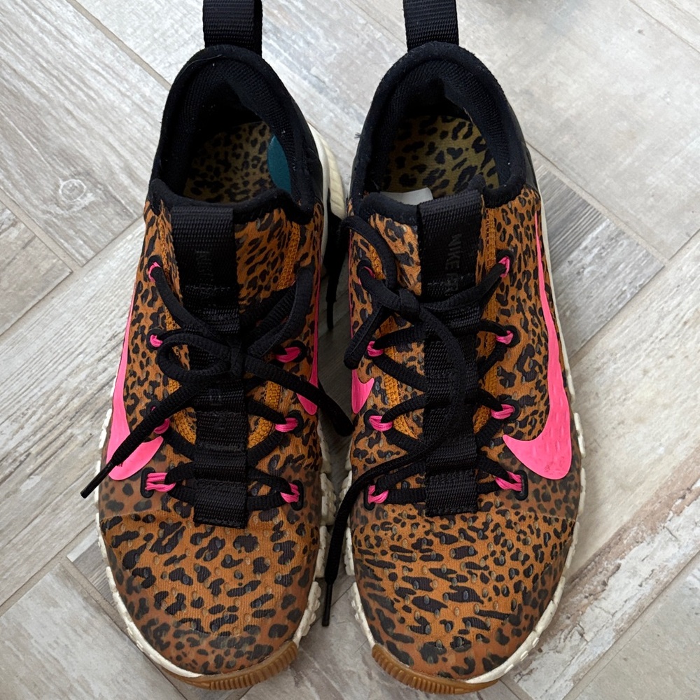 NIKE Leopard Print Sneakers with Pink Accents